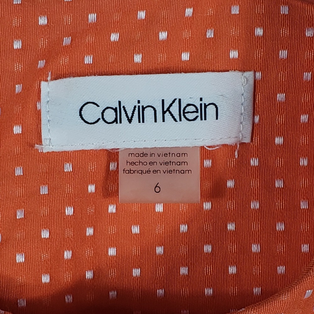 Calvin Klein Womens Dress Sheath Sleeveless Size 6 Orange Polka Dot CD9EH923 SEO - Picture 5 of 13